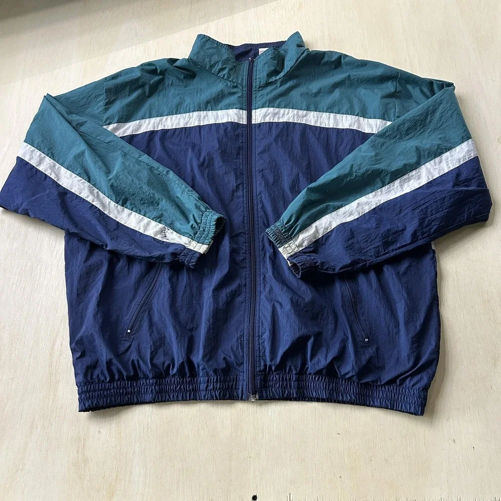 Vintage Windbreaker Jacket Colorblock Lightweight Nucleus Mens XL Blue Zip